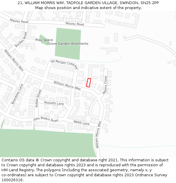 21, WILLIAM MORRIS WAY, TADPOLE GARDEN VILLAGE, SWINDON, SN25 2PP: Location map and indicative extent of plot