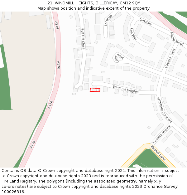 21, WINDMILL HEIGHTS, BILLERICAY, CM12 9QY: Location map and indicative extent of plot