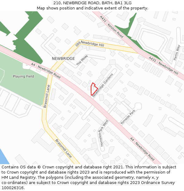 210, NEWBRIDGE ROAD, BATH, BA1 3LG: Location map and indicative extent of plot