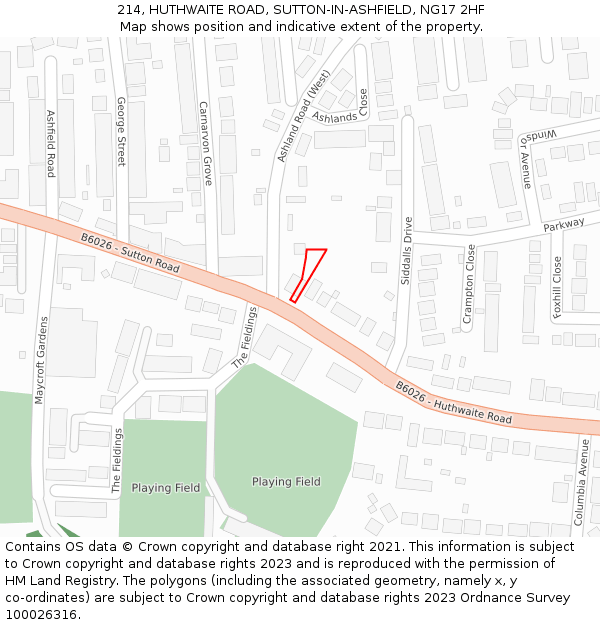 214, HUTHWAITE ROAD, SUTTON-IN-ASHFIELD, NG17 2HF: Location map and indicative extent of plot