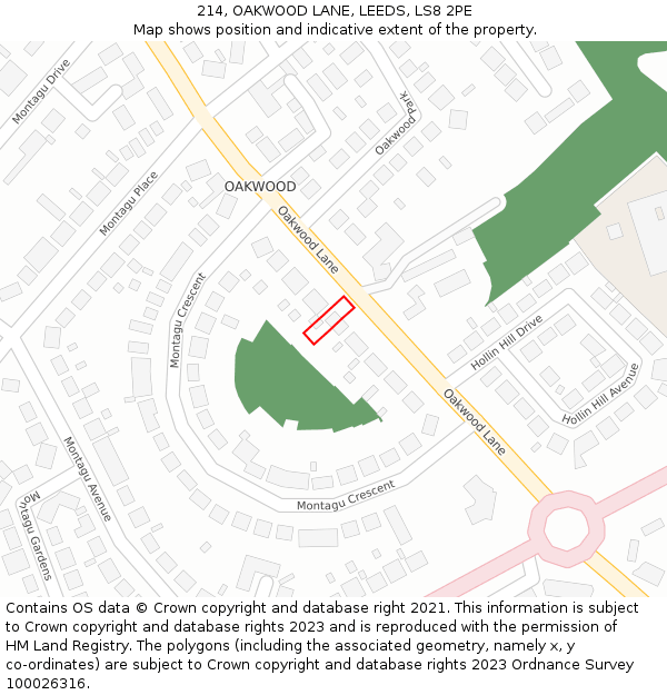 214, OAKWOOD LANE, LEEDS, LS8 2PE: Location map and indicative extent of plot