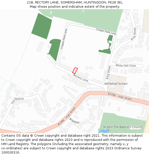 21B, RECTORY LANE, SOMERSHAM, HUNTINGDON, PE28 3EL: Location map and indicative extent of plot