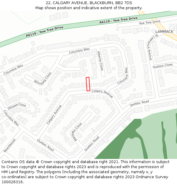 22, CALGARY AVENUE, BLACKBURN, BB2 7DS: Location map and indicative extent of plot