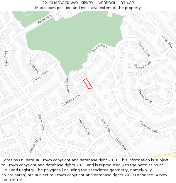 22, CHADWICK WAY, KIRKBY, LIVERPOOL, L33 4GB: Location map and indicative extent of plot