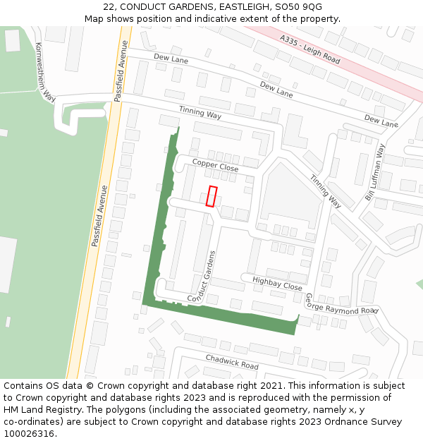 22, CONDUCT GARDENS, EASTLEIGH, SO50 9QG: Location map and indicative extent of plot