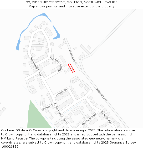 22, DIDSBURY CRESCENT, MOULTON, NORTHWICH, CW9 8FE: Location map and indicative extent of plot