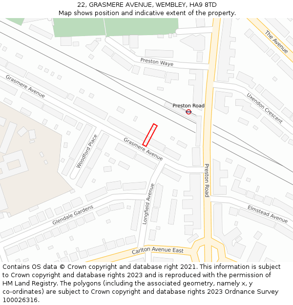 22, GRASMERE AVENUE, WEMBLEY, HA9 8TD: Location map and indicative extent of plot