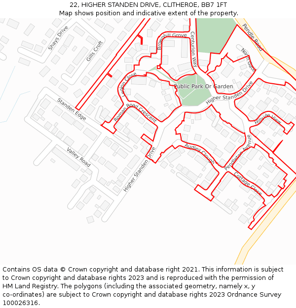 22, HIGHER STANDEN DRIVE, CLITHEROE, BB7 1FT: Location map and indicative extent of plot