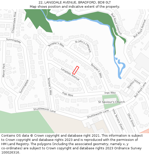22, LANGDALE AVENUE, BRADFORD, BD8 0LT: Location map and indicative extent of plot