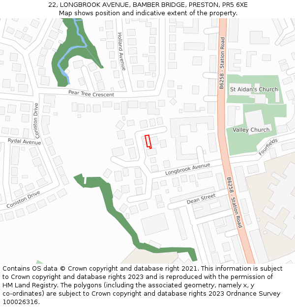 22, LONGBROOK AVENUE, BAMBER BRIDGE, PRESTON, PR5 6XE: Location map and indicative extent of plot