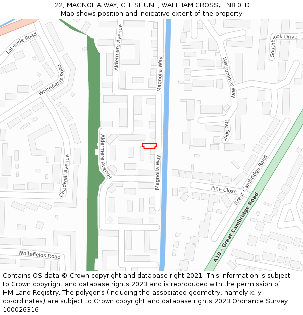 22, MAGNOLIA WAY, CHESHUNT, WALTHAM CROSS, EN8 0FD: Location map and indicative extent of plot