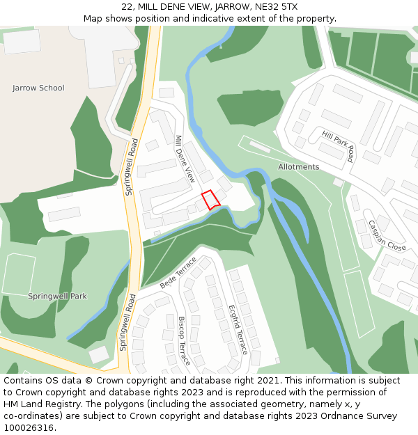 22, MILL DENE VIEW, JARROW, NE32 5TX: Location map and indicative extent of plot