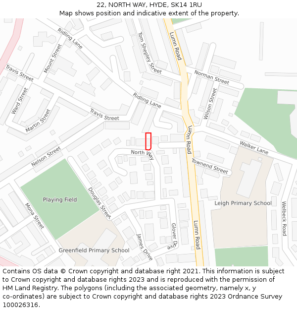 22, NORTH WAY, HYDE, SK14 1RU: Location map and indicative extent of plot