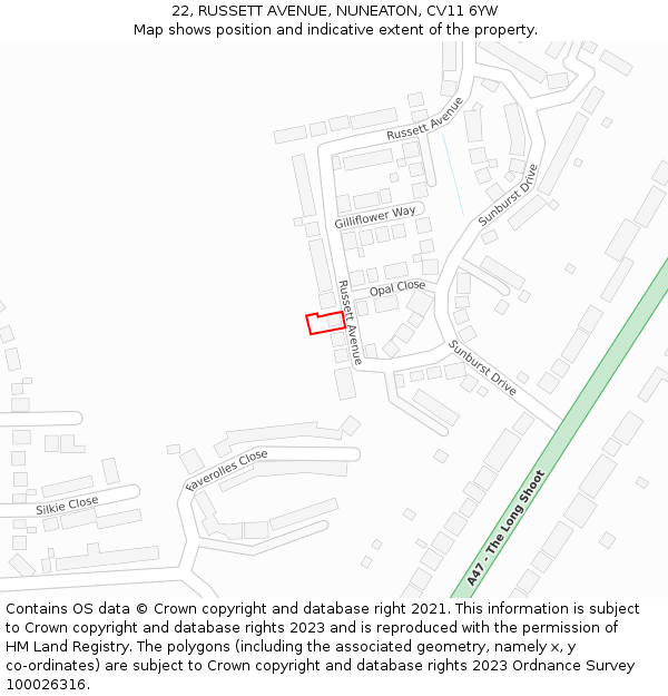 22, RUSSETT AVENUE, NUNEATON, CV11 6YW: Location map and indicative extent of plot