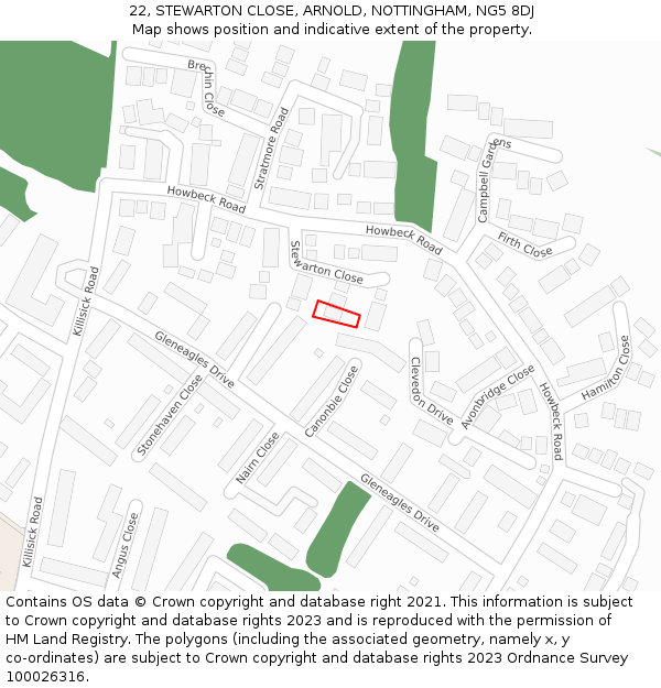 22, STEWARTON CLOSE, ARNOLD, NOTTINGHAM, NG5 8DJ: Location map and indicative extent of plot