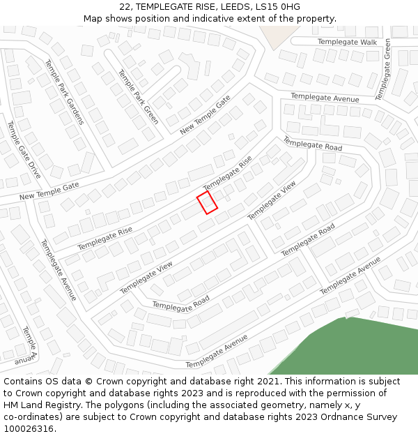 22, TEMPLEGATE RISE, LEEDS, LS15 0HG: Location map and indicative extent of plot