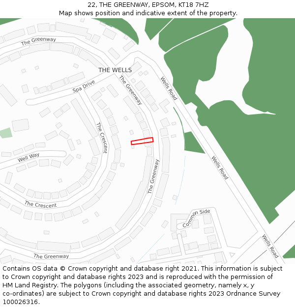 22, THE GREENWAY, EPSOM, KT18 7HZ: Location map and indicative extent of plot