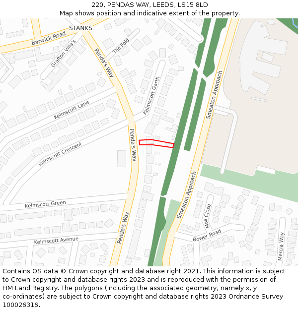 220, PENDAS WAY, LEEDS, LS15 8LD: Location map and indicative extent of plot