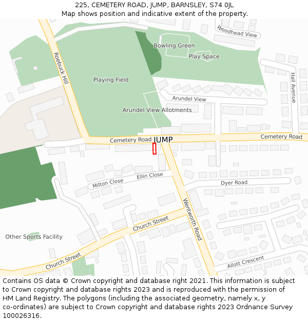 225, CEMETERY ROAD, JUMP, BARNSLEY, S74 0JL: Location map and indicative extent of plot