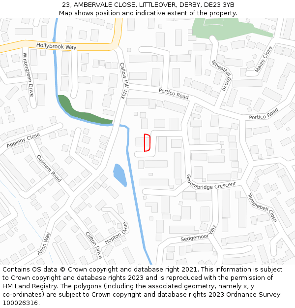23, AMBERVALE CLOSE, LITTLEOVER, DERBY, DE23 3YB: Location map and indicative extent of plot