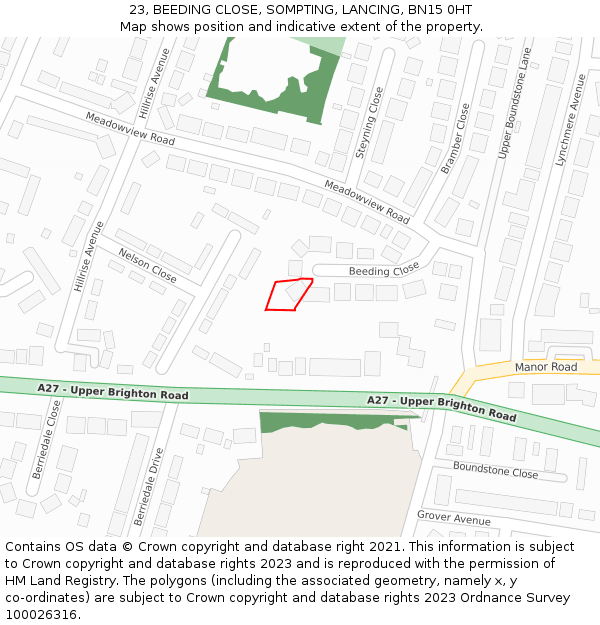 23, BEEDING CLOSE, SOMPTING, LANCING, BN15 0HT: Location map and indicative extent of plot