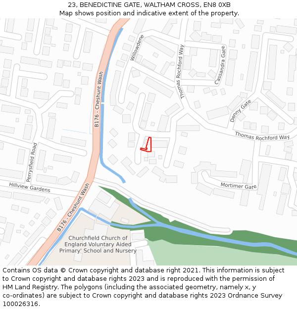 23, BENEDICTINE GATE, WALTHAM CROSS, EN8 0XB: Location map and indicative extent of plot