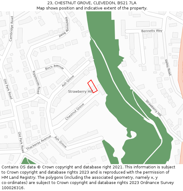 23, CHESTNUT GROVE, CLEVEDON, BS21 7LA: Location map and indicative extent of plot