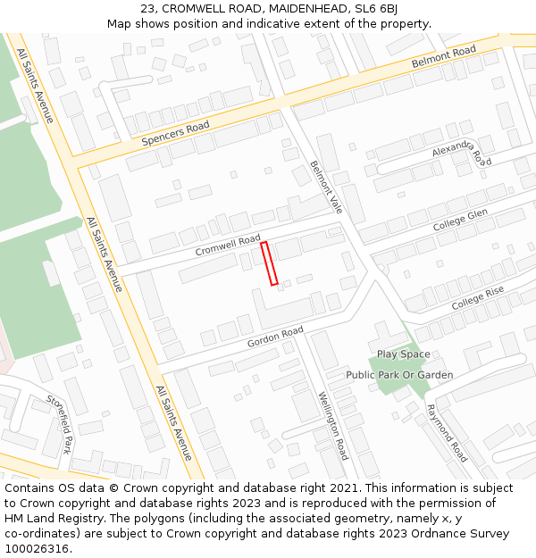 23, CROMWELL ROAD, MAIDENHEAD, SL6 6BJ: Location map and indicative extent of plot