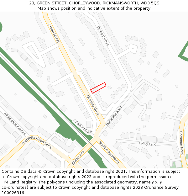 23, GREEN STREET, CHORLEYWOOD, RICKMANSWORTH, WD3 5QS: Location map and indicative extent of plot