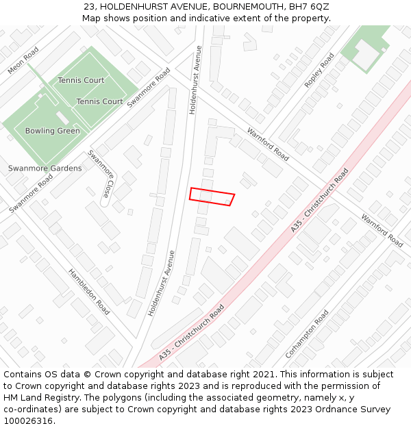 23, HOLDENHURST AVENUE, BOURNEMOUTH, BH7 6QZ: Location map and indicative extent of plot