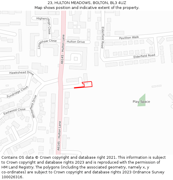 23, HULTON MEADOWS, BOLTON, BL3 4UZ: Location map and indicative extent of plot