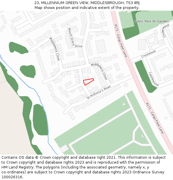 23, MILLENNIUM GREEN VIEW, MIDDLESBROUGH, TS3 8RJ: Location map and indicative extent of plot