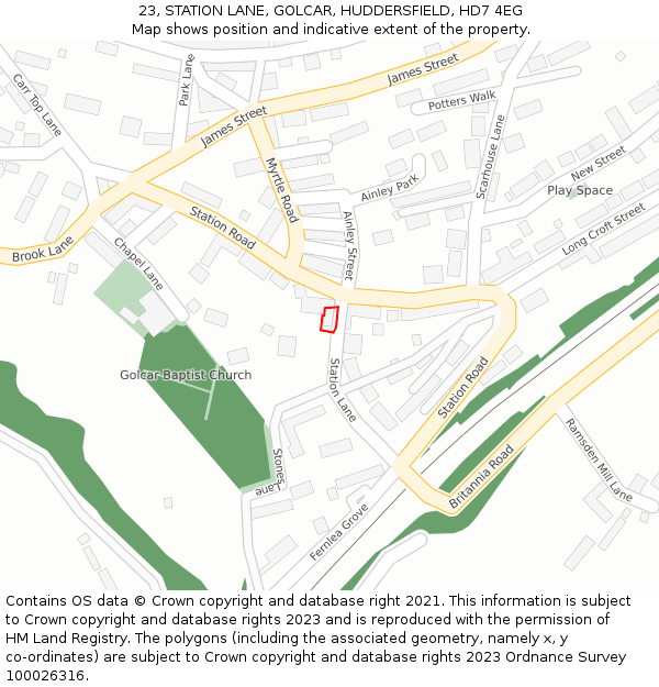 23, STATION LANE, GOLCAR, HUDDERSFIELD, HD7 4EG: Location map and indicative extent of plot