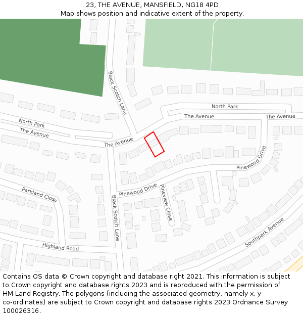 23, THE AVENUE, MANSFIELD, NG18 4PD: Location map and indicative extent of plot