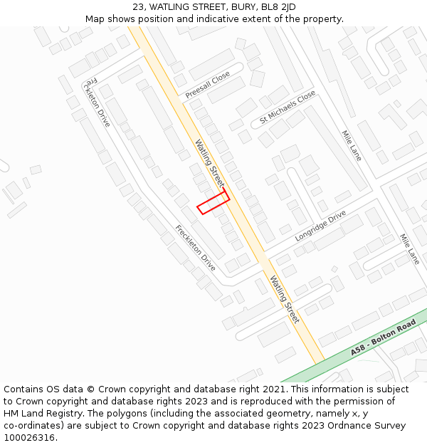 23, WATLING STREET, BURY, BL8 2JD: Location map and indicative extent of plot