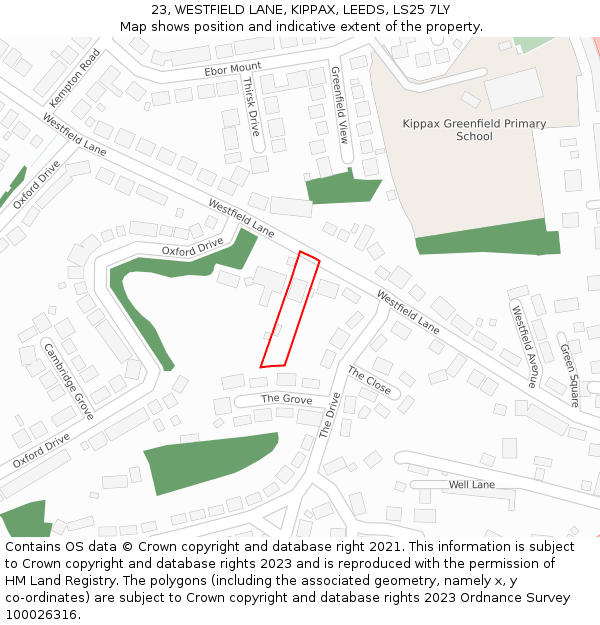 23, WESTFIELD LANE, KIPPAX, LEEDS, LS25 7LY: Location map and indicative extent of plot