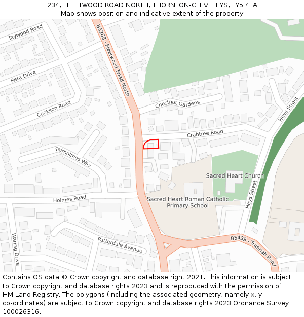 234, FLEETWOOD ROAD NORTH, THORNTON-CLEVELEYS, FY5 4LA: Location map and indicative extent of plot