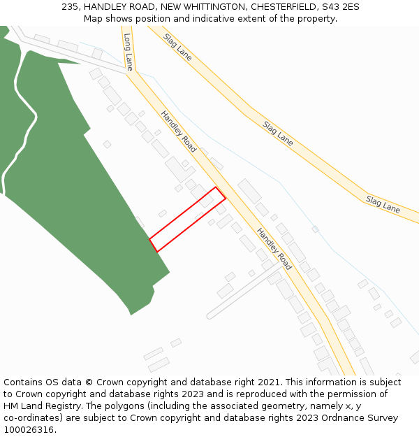 235, HANDLEY ROAD, NEW WHITTINGTON, CHESTERFIELD, S43 2ES: Location map and indicative extent of plot