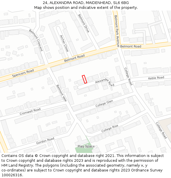 24, ALEXANDRA ROAD, MAIDENHEAD, SL6 6BG: Location map and indicative extent of plot