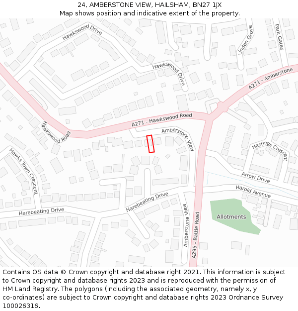24, AMBERSTONE VIEW, HAILSHAM, BN27 1JX: Location map and indicative extent of plot
