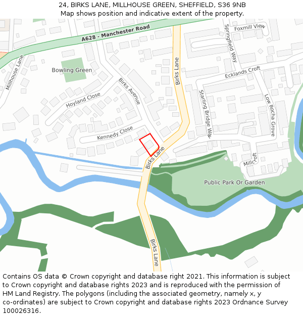 24, BIRKS LANE, MILLHOUSE GREEN, SHEFFIELD, S36 9NB: Location map and indicative extent of plot