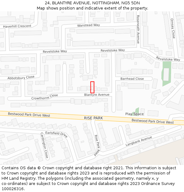 24, BLANTYRE AVENUE, NOTTINGHAM, NG5 5DN: Location map and indicative extent of plot