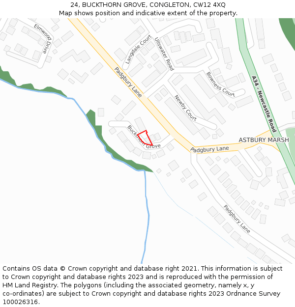 24, BUCKTHORN GROVE, CONGLETON, CW12 4XQ: Location map and indicative extent of plot