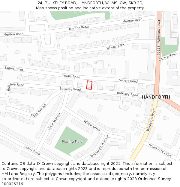 24, BULKELEY ROAD, HANDFORTH, WILMSLOW, SK9 3DJ: Location map and indicative extent of plot