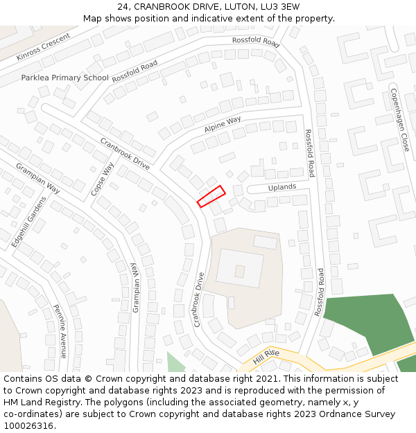 24, CRANBROOK DRIVE, LUTON, LU3 3EW: Location map and indicative extent of plot