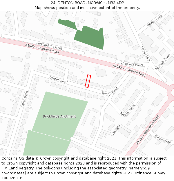 24, DENTON ROAD, NORWICH, NR3 4DP: Location map and indicative extent of plot