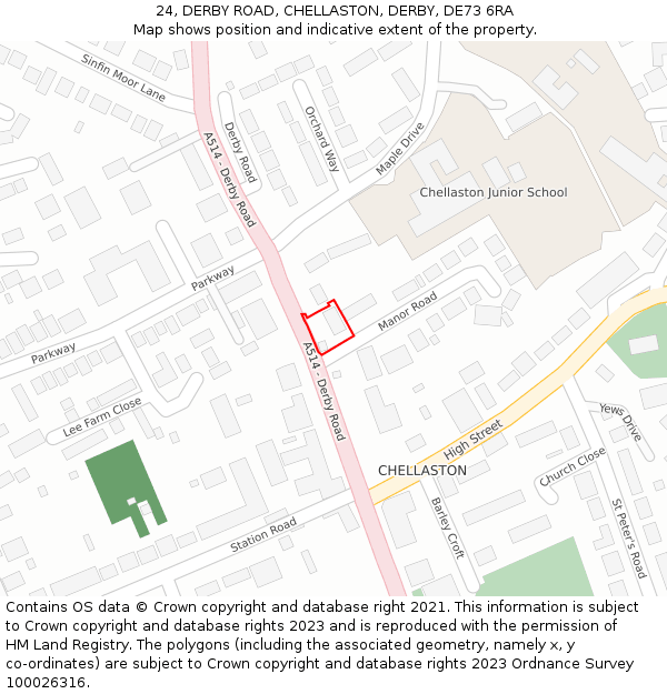 24, DERBY ROAD, CHELLASTON, DERBY, DE73 6RA: Location map and indicative extent of plot