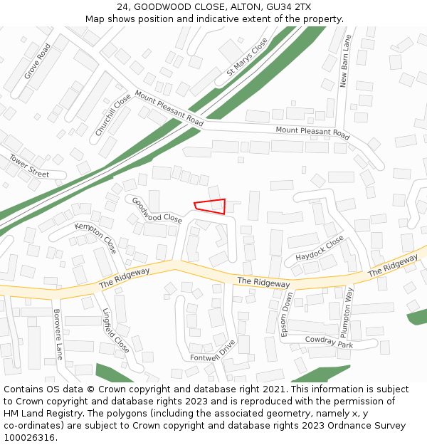 24, GOODWOOD CLOSE, ALTON, GU34 2TX: Location map and indicative extent of plot