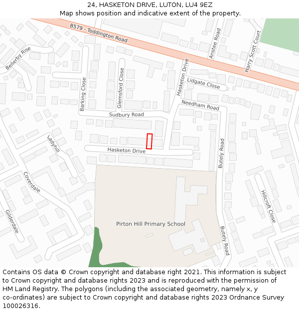 24, HASKETON DRIVE, LUTON, LU4 9EZ: Location map and indicative extent of plot