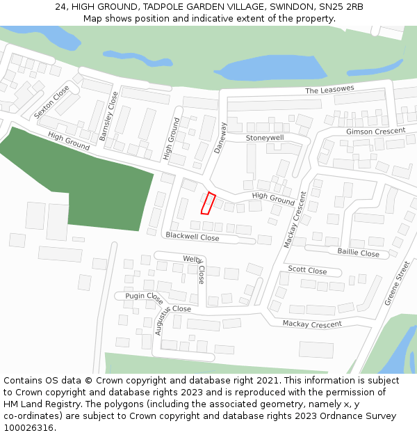 24, HIGH GROUND, TADPOLE GARDEN VILLAGE, SWINDON, SN25 2RB: Location map and indicative extent of plot